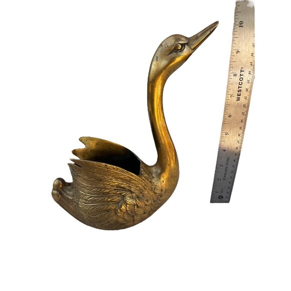 Solid Brass Swan Figurine Planter Vase Candle Holder 10" T Vintage Made in Korea - Picture 4 of 12